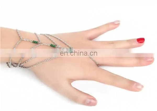 Sweet Women chain Link Bracelet Finger Ring Bangle Slave Hand Harness