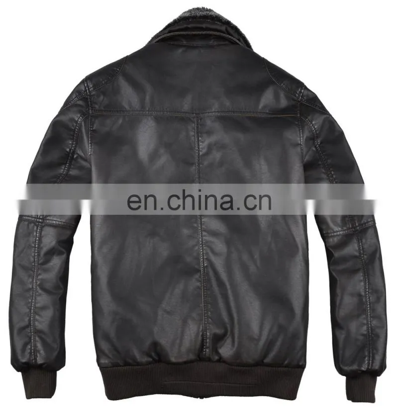 2015 lastest fashion leather top grade fur collar coat men
