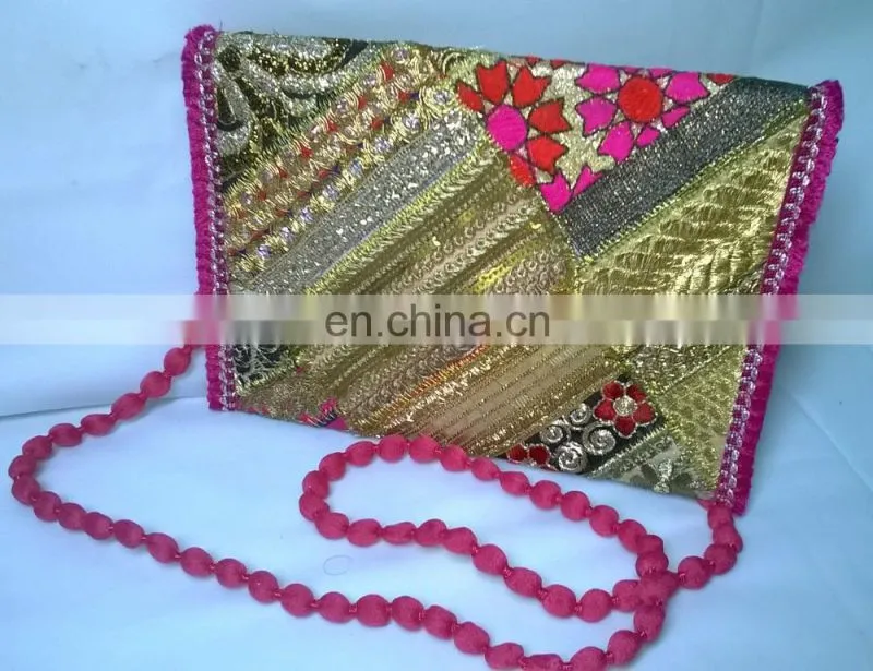 2015 New Valentines Womens Ladies Vintage Banjara Colorful Hand Zari Embroidered Unique Patch Handbag Clutch Tote Purse Pouch