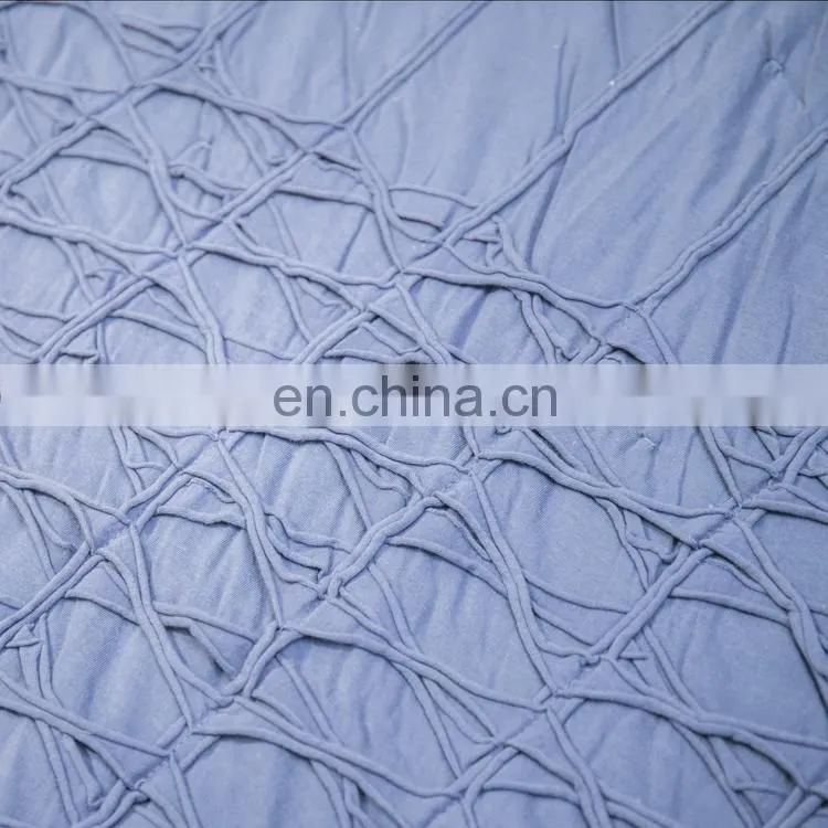 Washable Durable Navy Solid Color Quilt 100%cotton Coverlet Bed-cover with Pinch Pleated Ruffled