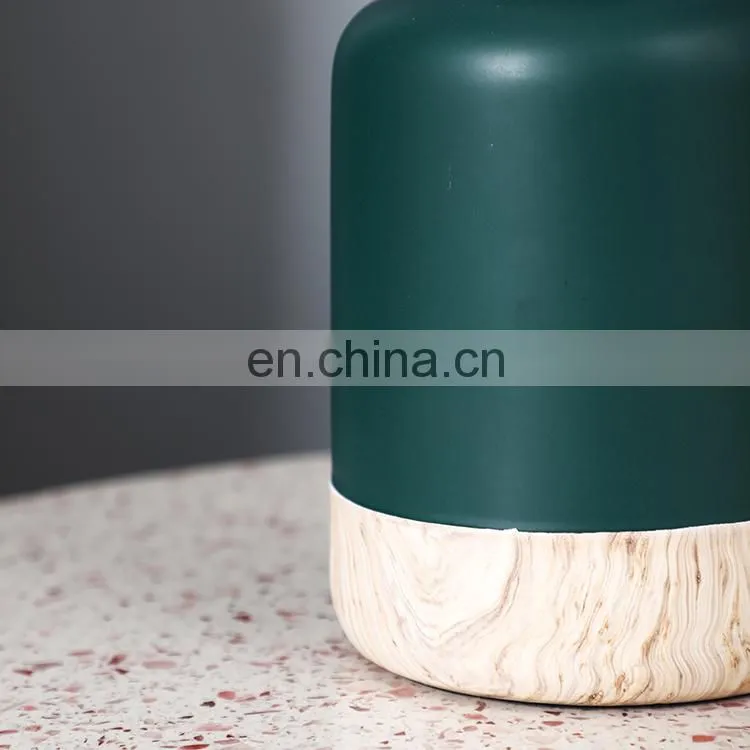 New arrival living room desk light dark green indoor ceramic lamp with linen lampshade