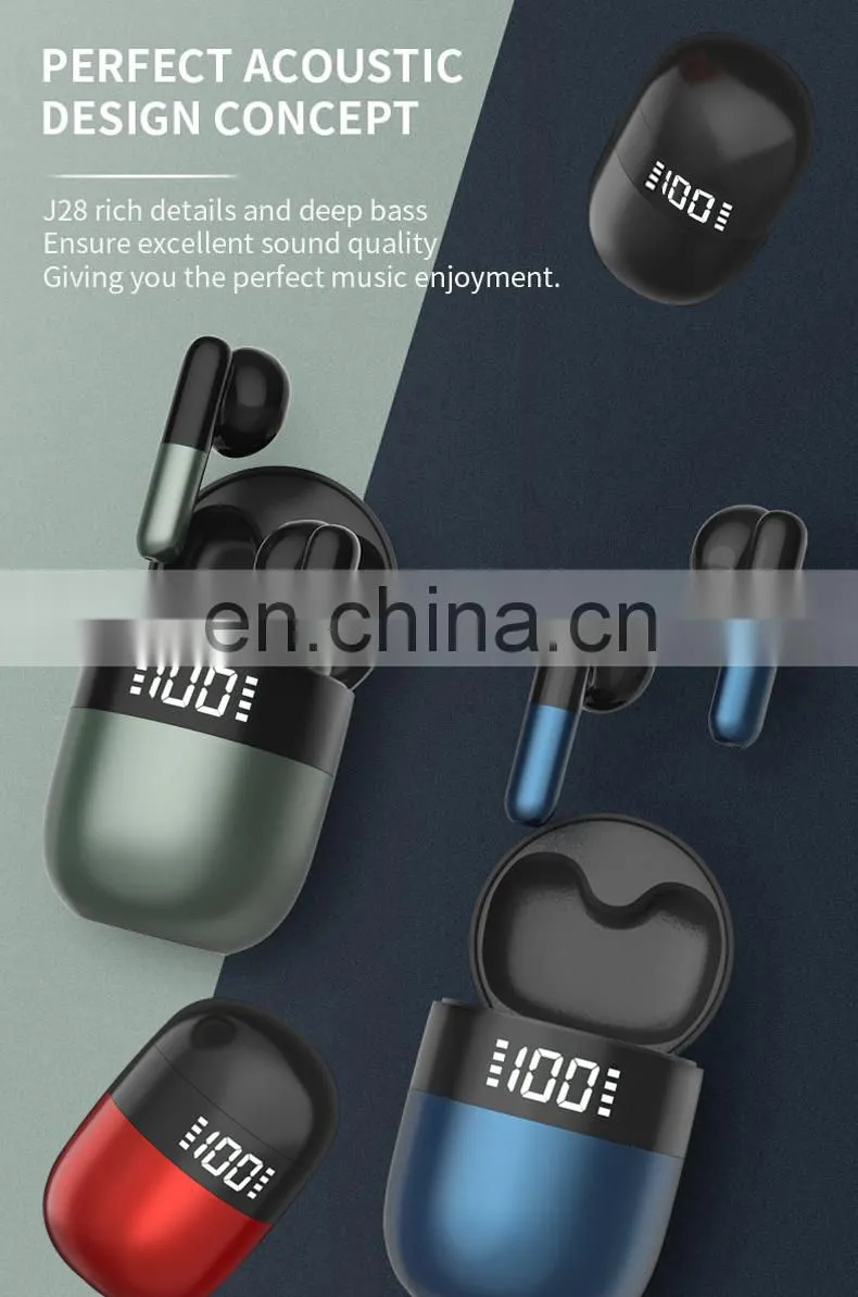 13 year manufacturer high quality sounds J28 wireless earbuds sports headphone with charging box