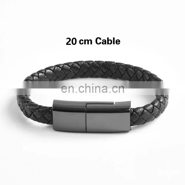 2020 New Trending Leather Bracelet Charger Data Cable Wholesale Micro USB Data Cable Phone Charging Data Line Bracelet Cable IOS