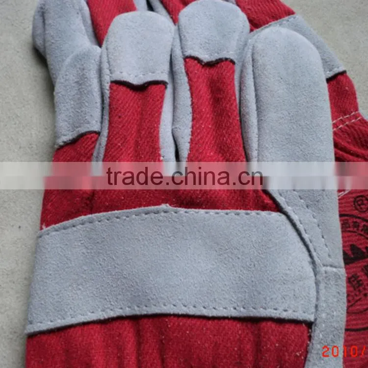 cow split leather working Gloves, leather safety gloves for mechanic
