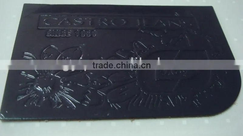 black denim jeans leather patch labels