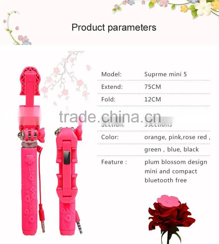 Perfectday Foldable Extendable Cable Selfie Stick Colorful 2015 New