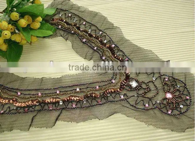 Garment accessory hand beaded trim for ladies,neck design of dress