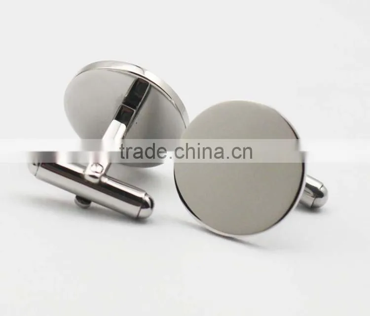 316L stainless steel shiny plain silver round cufflinks for men