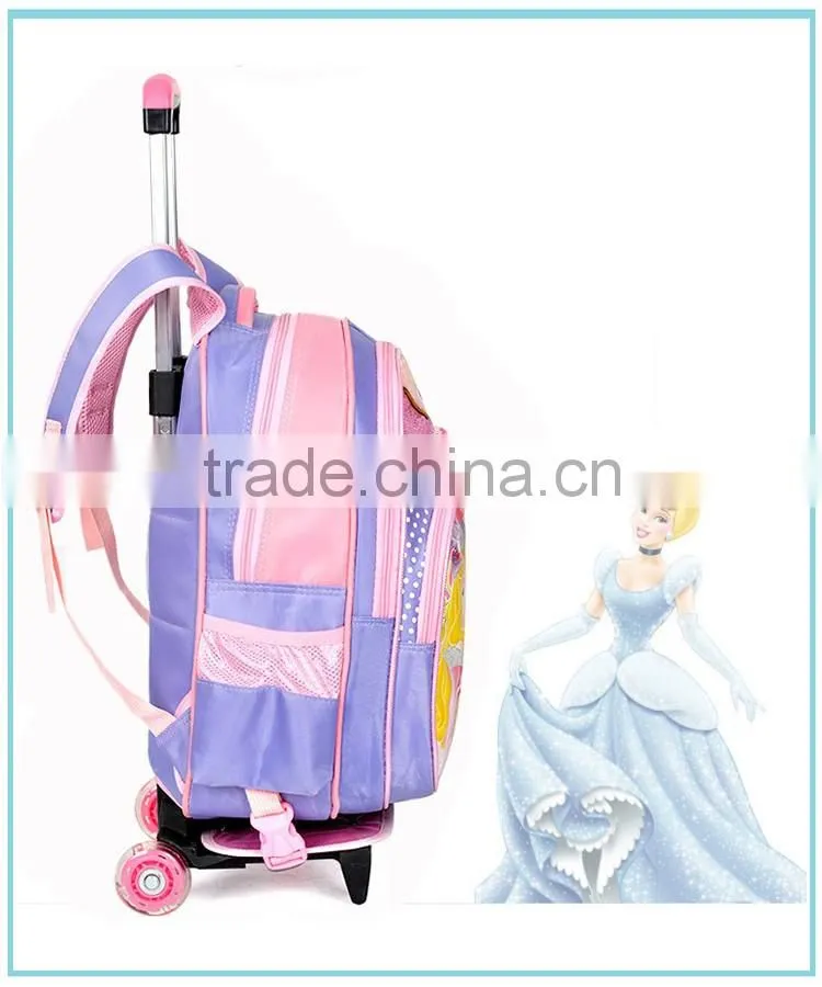 Chinese new design kids school bag with wheels for girls trolley bag for school