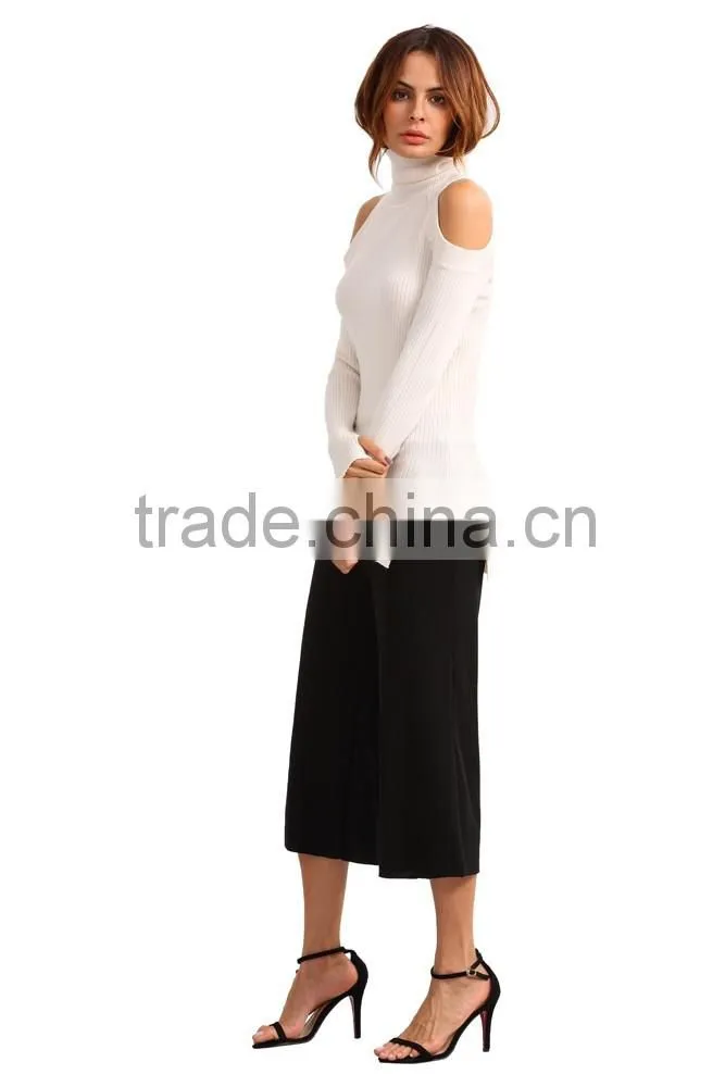 Fashion women high neck plain longsleeve knit sweater top