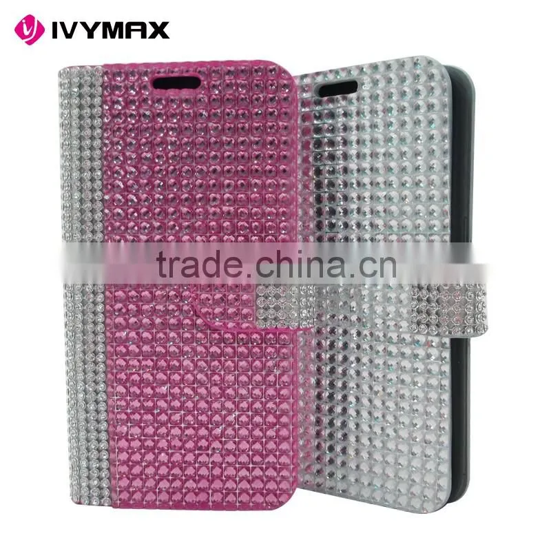 IVYMAX Premium Luxury Lady Style Bling Diamond Magnetic Crystal Leather Book Cover for samsung galaxy s7 wallet case