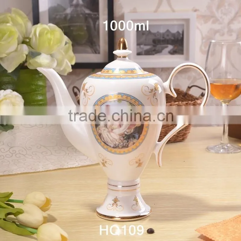 european style with gold-rim 1200ml bone china tea pot