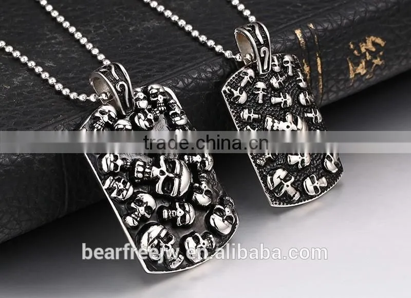 Men's Stainless Steel Gothic Skull Dog Tag Biker Pendant Necklace with 24" Link Chain