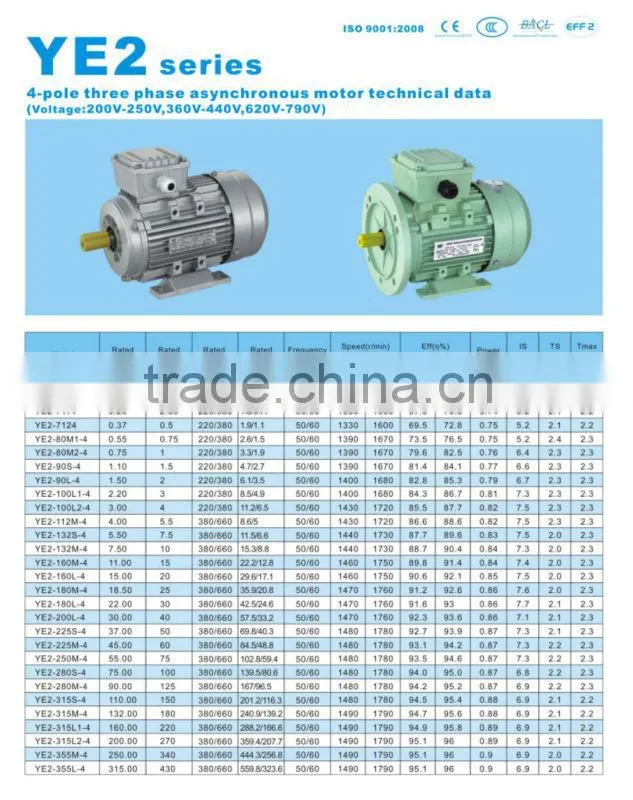 YE2 series three phase 1450 rpm motor