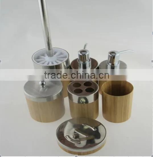 bamboo and stainless bathroom set