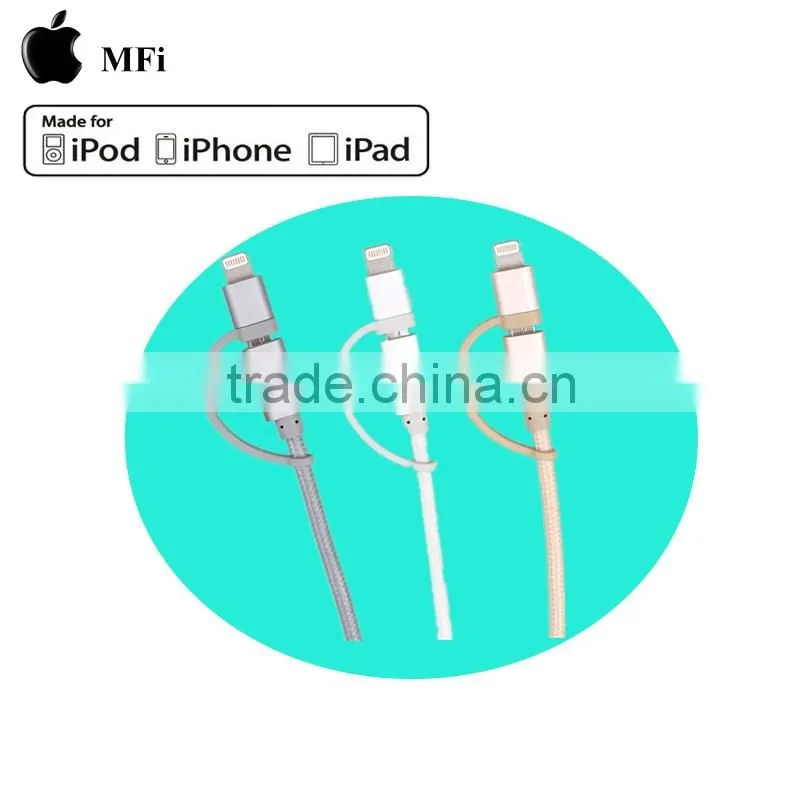 MFi certified nylon braid 2 in 1 multi charger cable