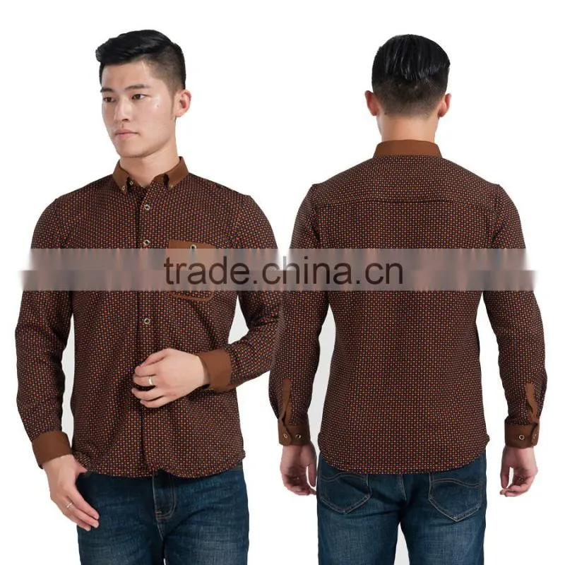 2015 man winter warm flannel imprint long sleeve shirt