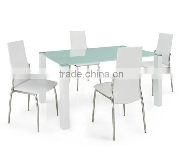 2016 morden glass top 4 seaters dining tables with pvc chairs