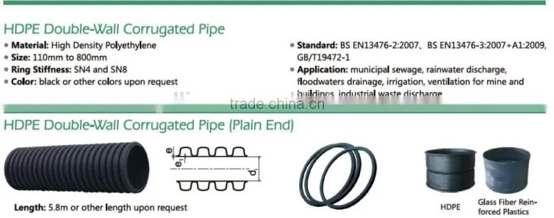 Ventilation for mine and buildings HDPE Double wall black Corrugated Hdpe Pipe