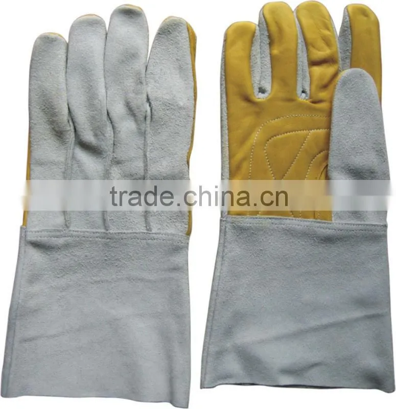 cow grain leather long cuff welding glove