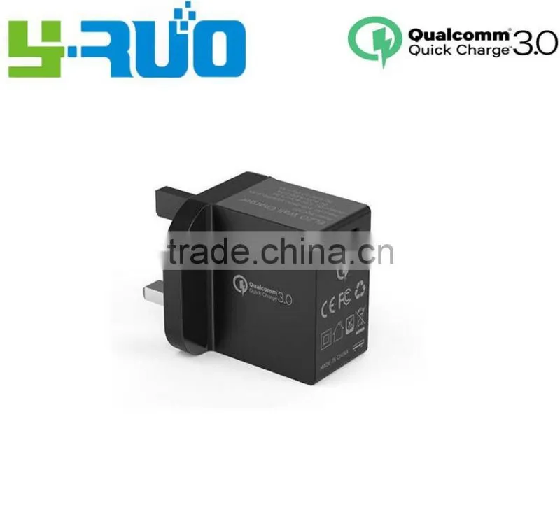 UK EU, US plug Qualcomm certified quick charge QC 3.0 /2.0 wall Charger Passed UL, ETL, FCC, CE