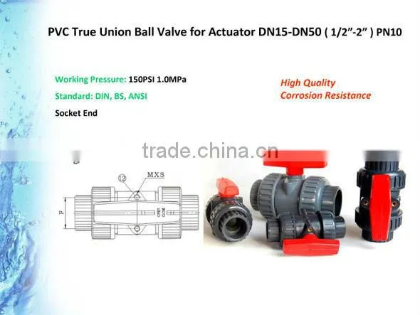 PVC Double Union Ball Valve for Actuator
