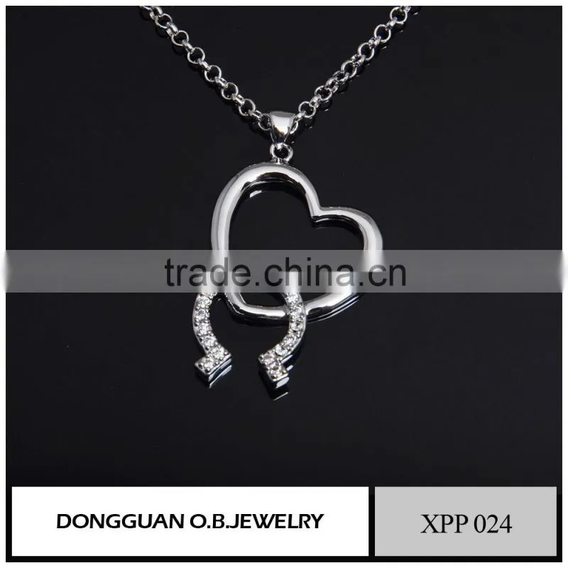 Pink color single stone pendant necklace/silver plated classic design