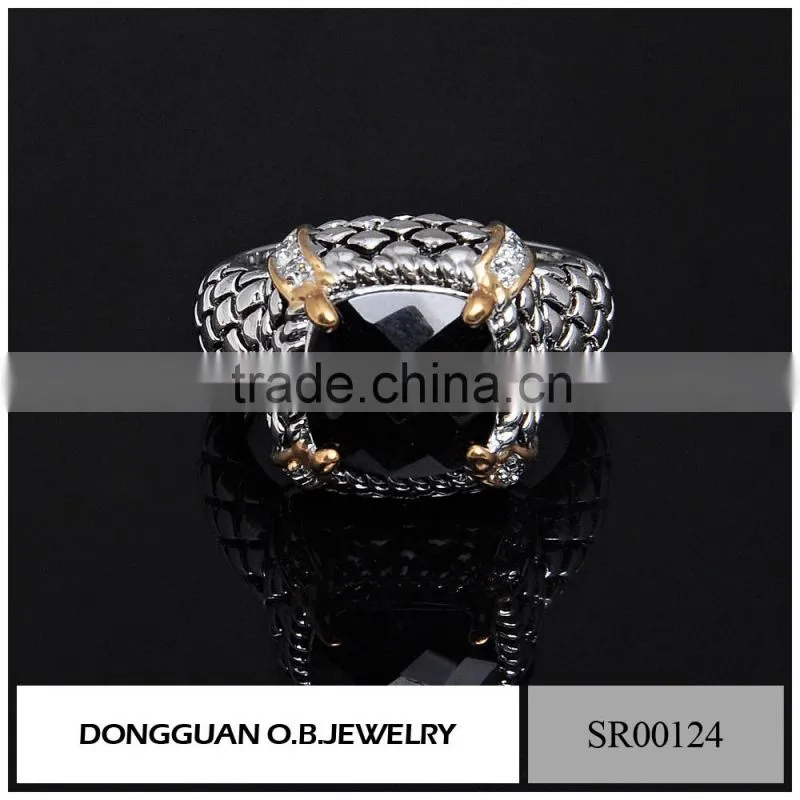 Fashion jewelry new styles elegance black gemstone ring in silver