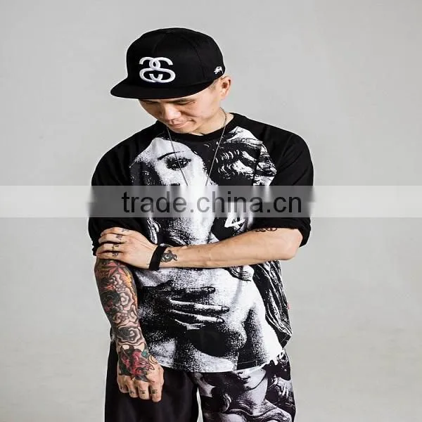 2015 summer fashion full print 3d t shirt,black raglan sleeves human sublimation printing t shirts