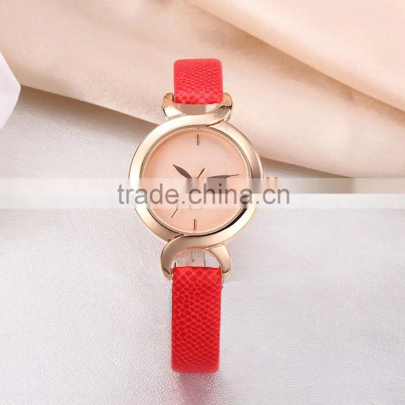 2016 cute face lady leather watch, women genuine leather beautiful ladies watch