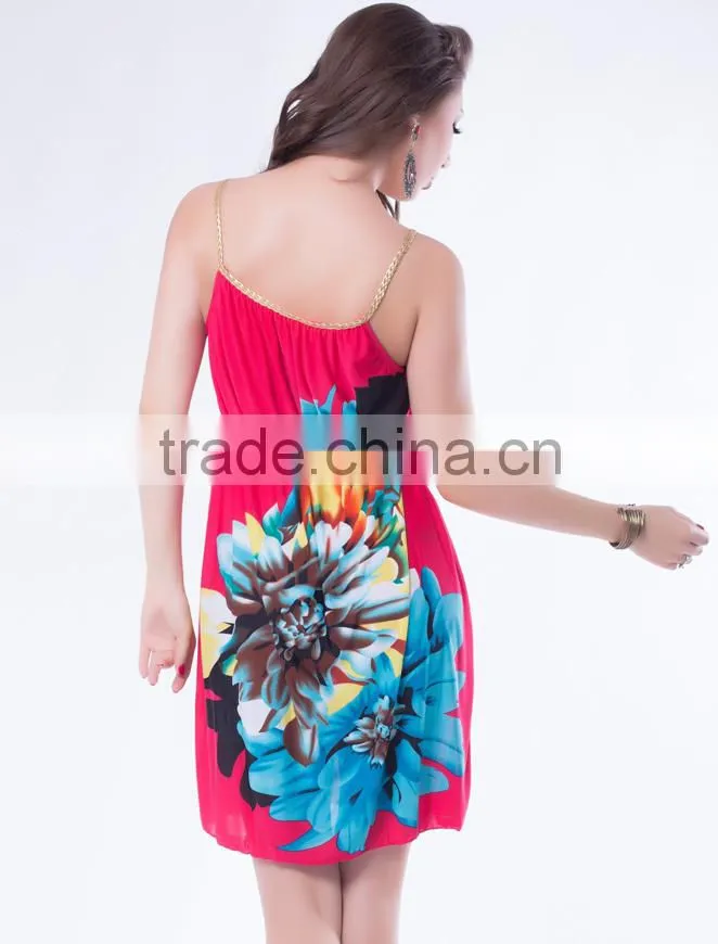 Latest fashion multi flowers panttern sexy ladies summer dress 2015