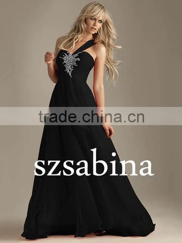 Se33 Sexty One Strap Flowing Empire A-Line Long Evening Dress