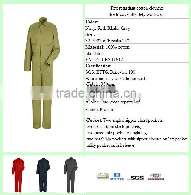 UL certified cotton heated flame retardant safety kevlar suits