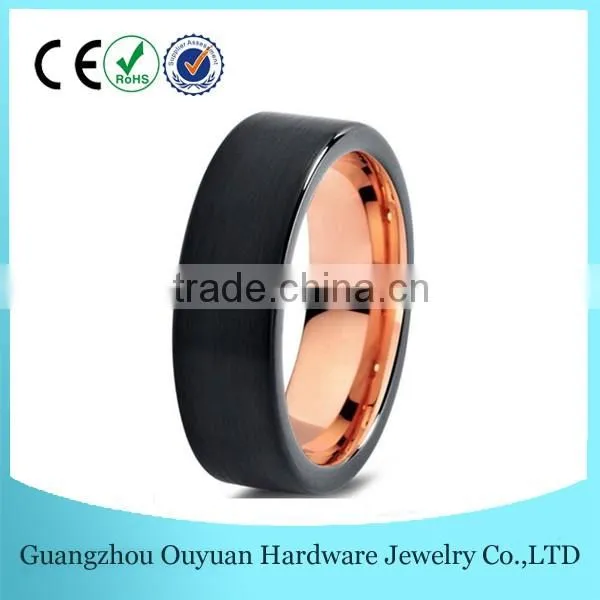 8MM Rose Gold Plated Tungsten Carbide Ring, Black Brushed Comfort Fit Tungsten Carbide Ring