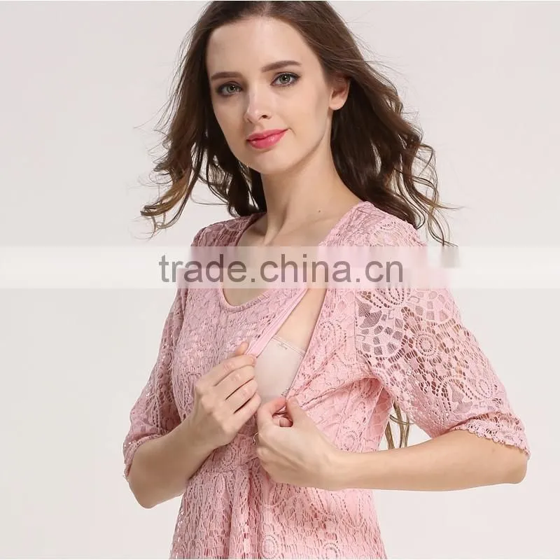 Elegant Lace breastfeeding party dress maternity clothes Fashionable