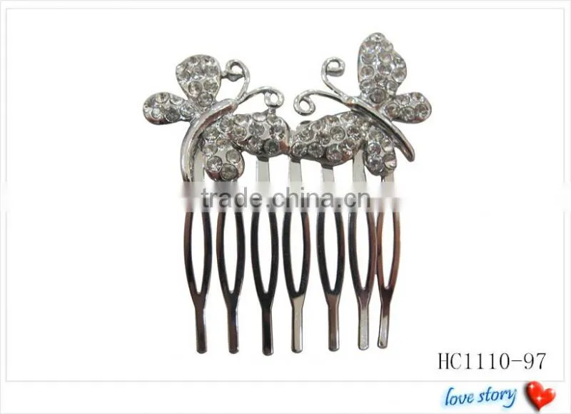 Beautiful butterfly hair combs,cheap rhinestone crystal hair comb for girls