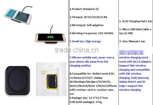 New Arrival Fast wireless charger for Samsung note5 for Samsung galay S6 edge Plus