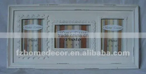 Handcrafted Big Rustic Wall Hanging White Color Wooden Triple Picture Frame for Picture Size 6" X 4"