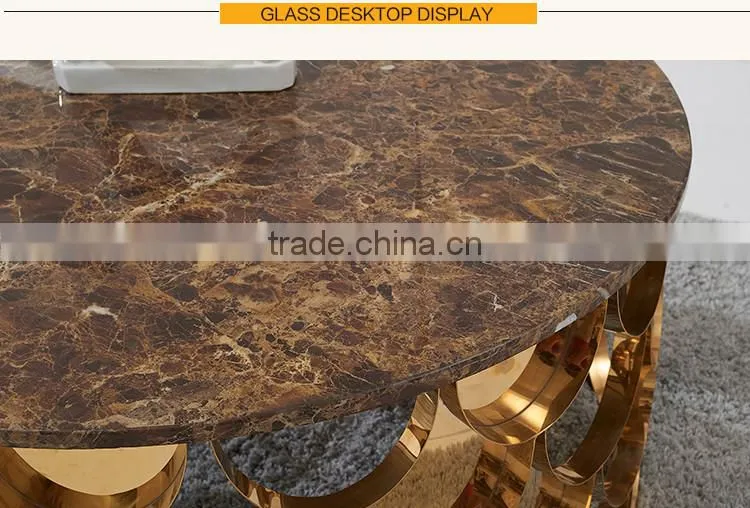 C396 Living Room Rose Gold Furniture Marble Top Coffee Table