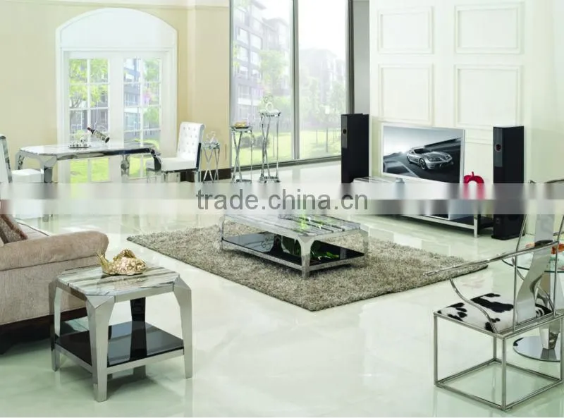 Rectangular Dining Table with marble Top Metal Legs, Silver Finish TH335