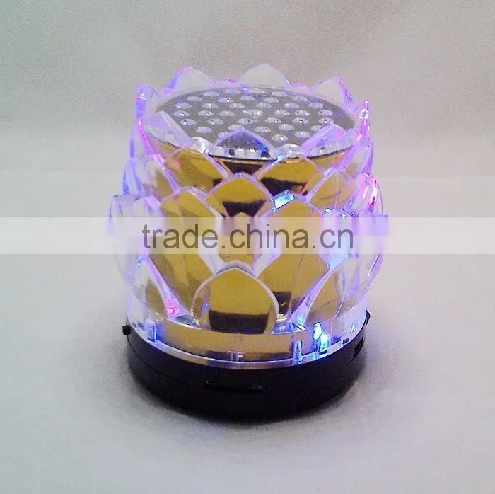 New arrival crystal lotus transparent colorful light speaker USB mini speaker creative speaker with radio function