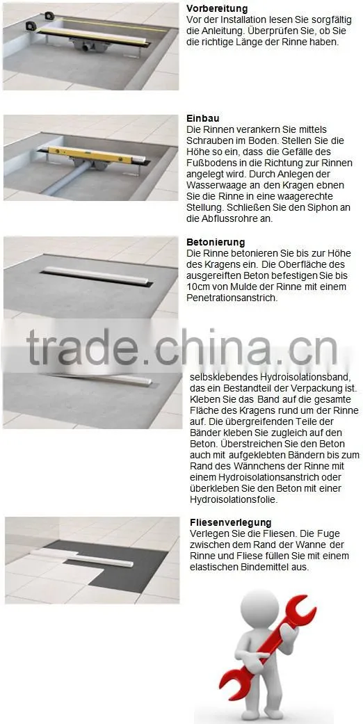 Linear shower drain stainless steel floor drain