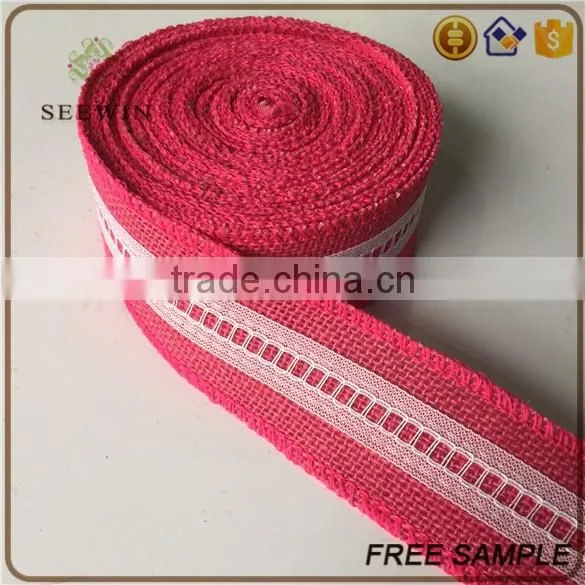 popular natural jute wired fabric lace ribbon bow