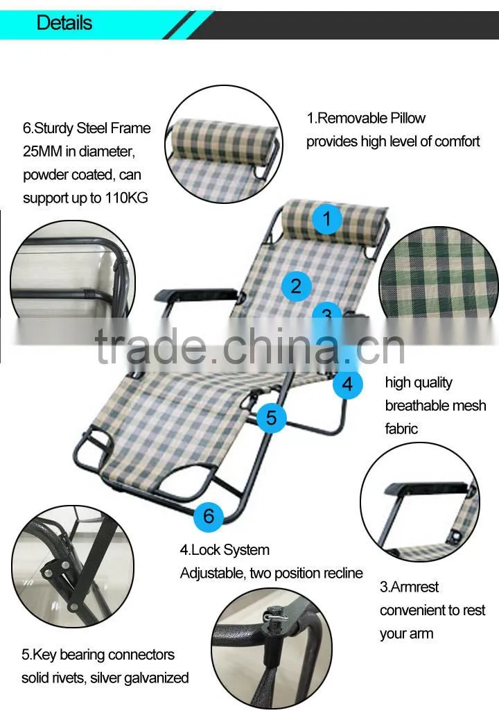 Lightweight folding beach lounge chair with various colour