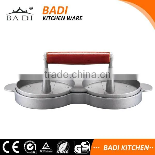 aluminum die casting wooden handle LFGB meat pizza stuffed hamburger patty maker with wax disc paper