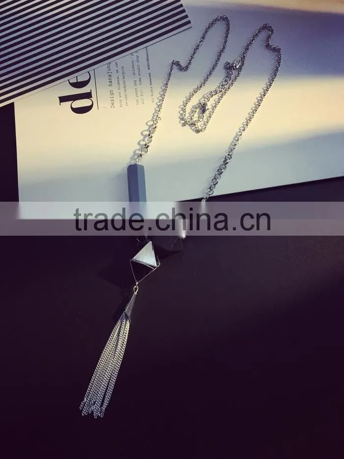 assorted geometric beads chain necklace long chain tassel necklace