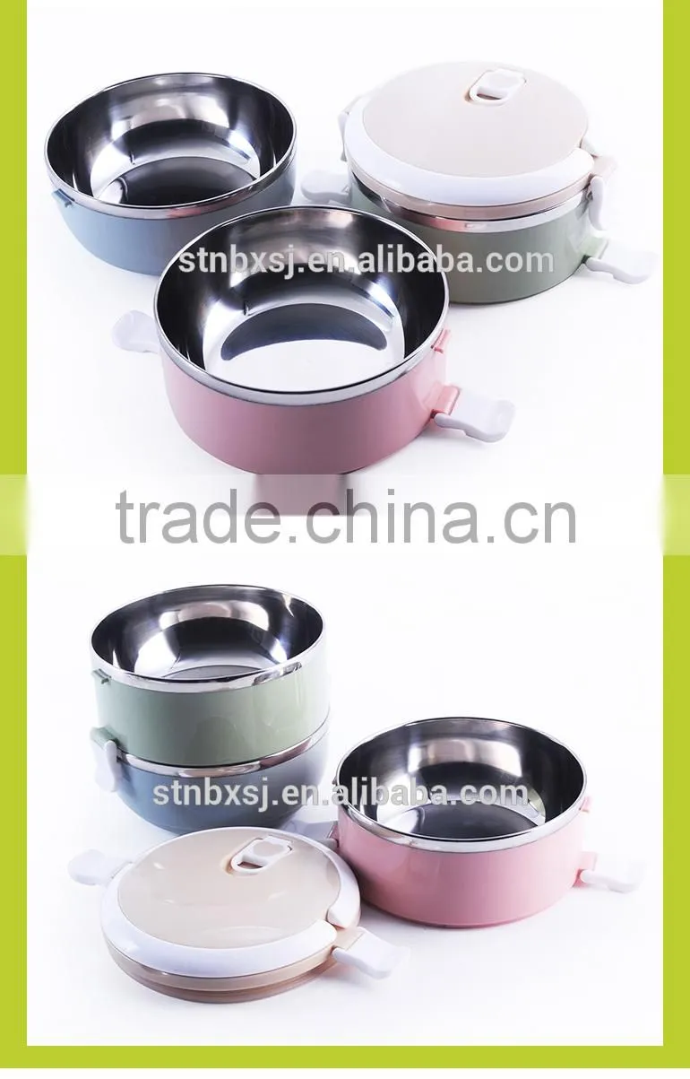 2.1L Three Layers Round Shape Heated Bento Stackable Stainless Steel Lunch Box