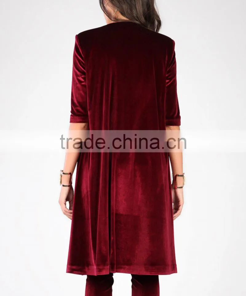 Cardigan Sweater Wholesale Luxurious Knee Length Fashion New Style Oversized Big Size Wine Velvet Open Cardigan