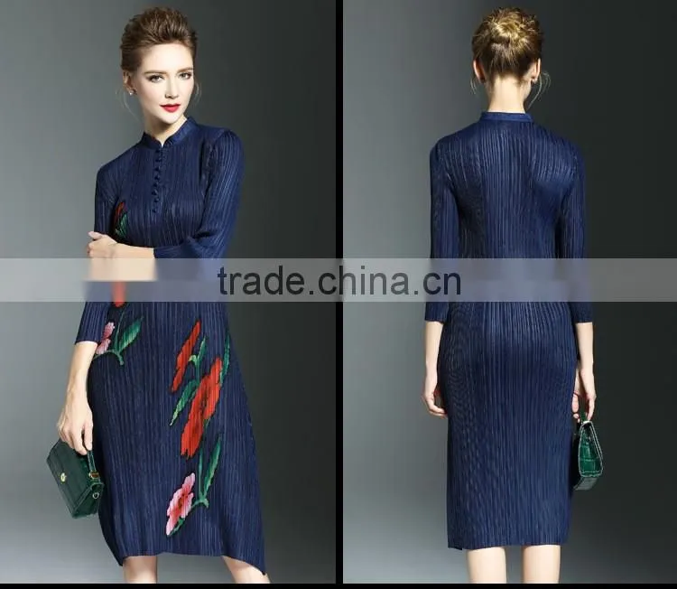 Vintage chinese national stand collar women dresses 2017