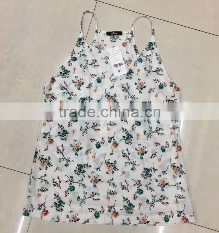 Yiwu surplus inventories women fashion sexy flower printing tank top